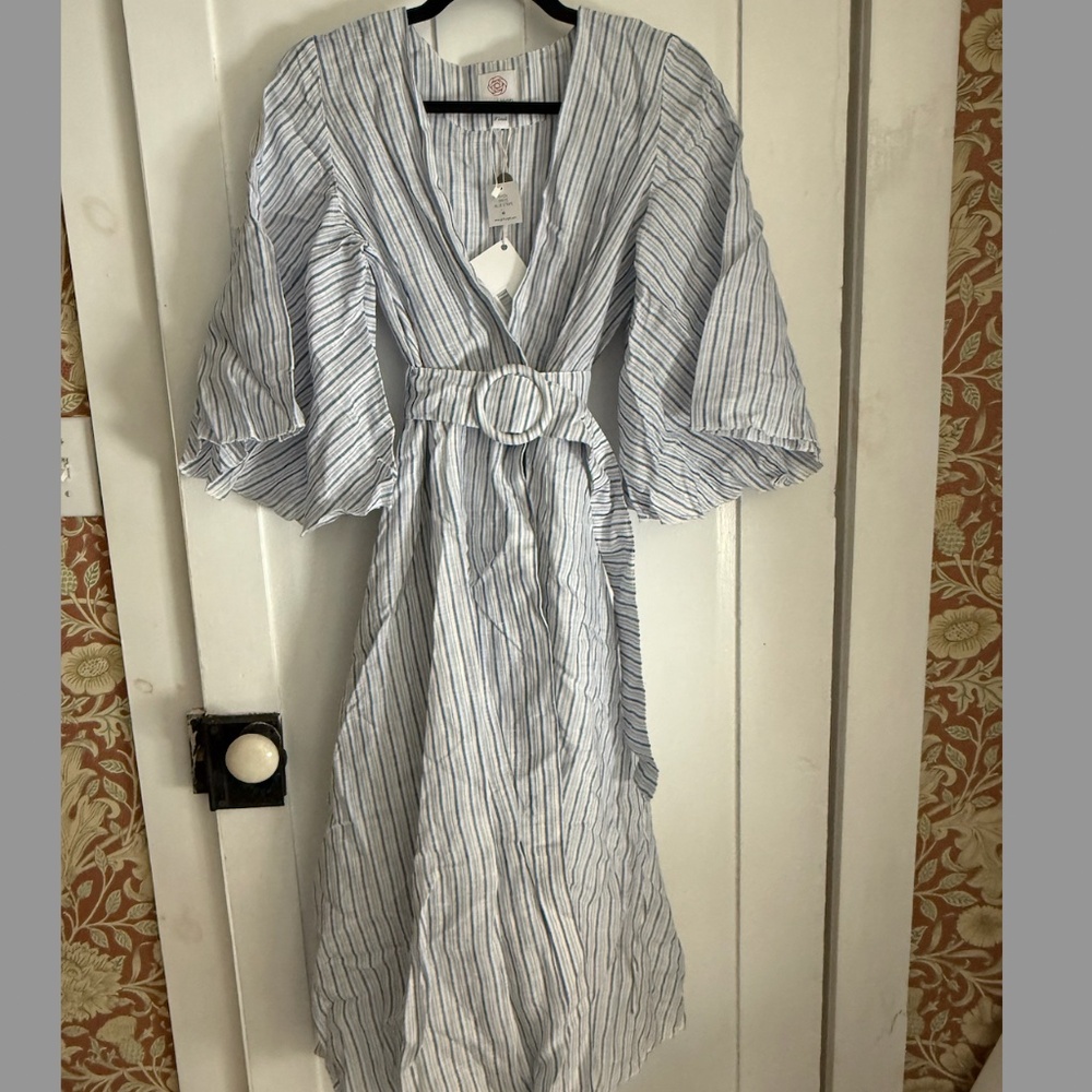 NWT Gul Hurgel 100% Striped Linen Rena Dress - Picture 3 of 5